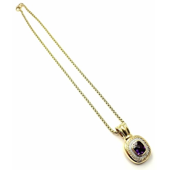 David Yurman Cable 18k Yellow Gold Amethyst Diamond Large Pendant Chain Necklace - Picture 6 of 9